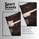 Durable mesh laundry perfect for sport clothing. This image describes the velcro that protects the zipper from damage while washing. 